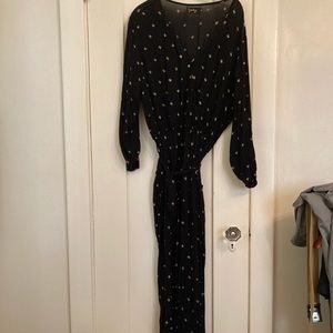 Symbology black and cactus jumpsuit with tie belt, size medium